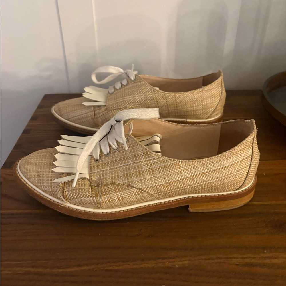 Women's Oscar de la Renta Adelaide Woven Raffia Oxfords.